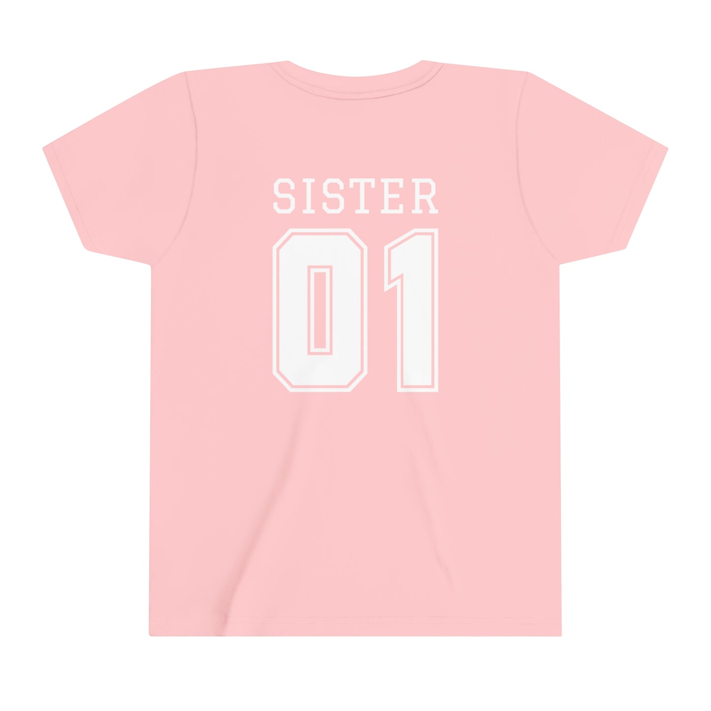 "Sister Team Heart Hands #1" Youth Unisex Short Sleeve Tee (front and back)