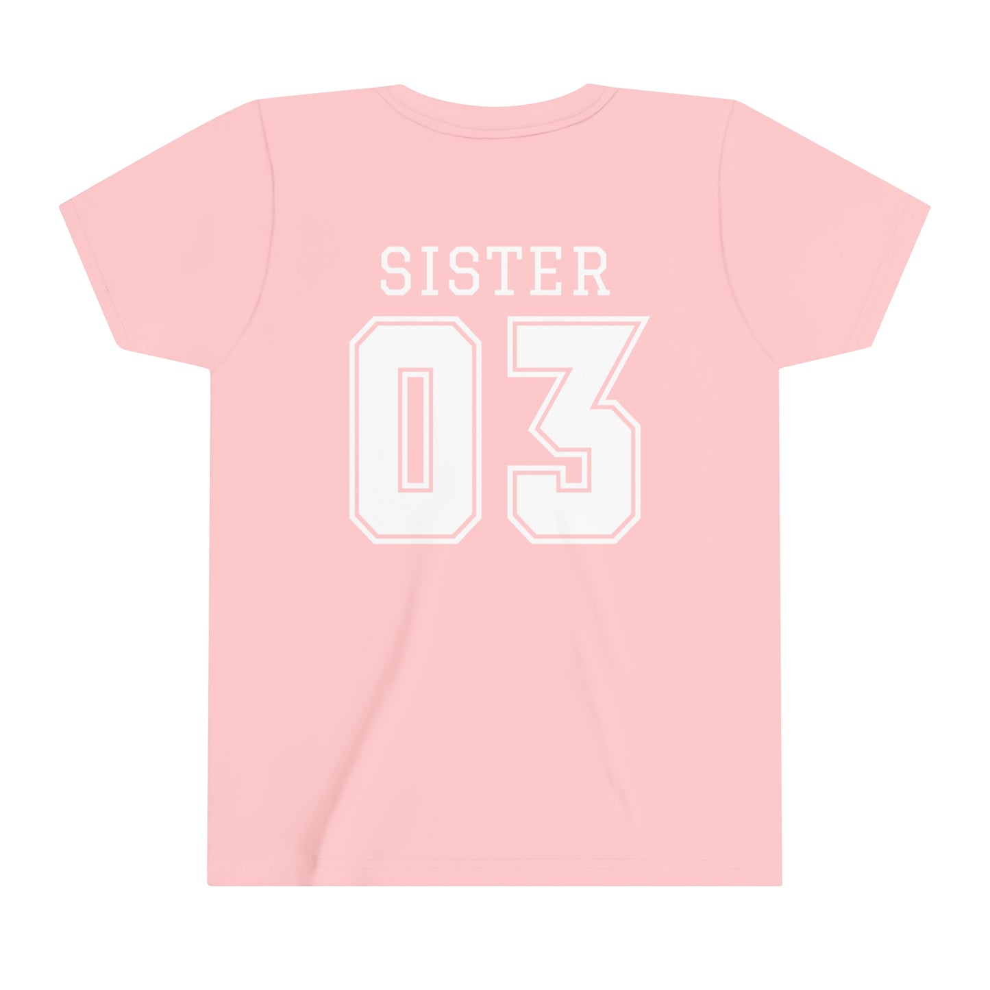 "Sister Team Heart Hands #3" Youth Unisex Short Sleeve Tee (front and back)