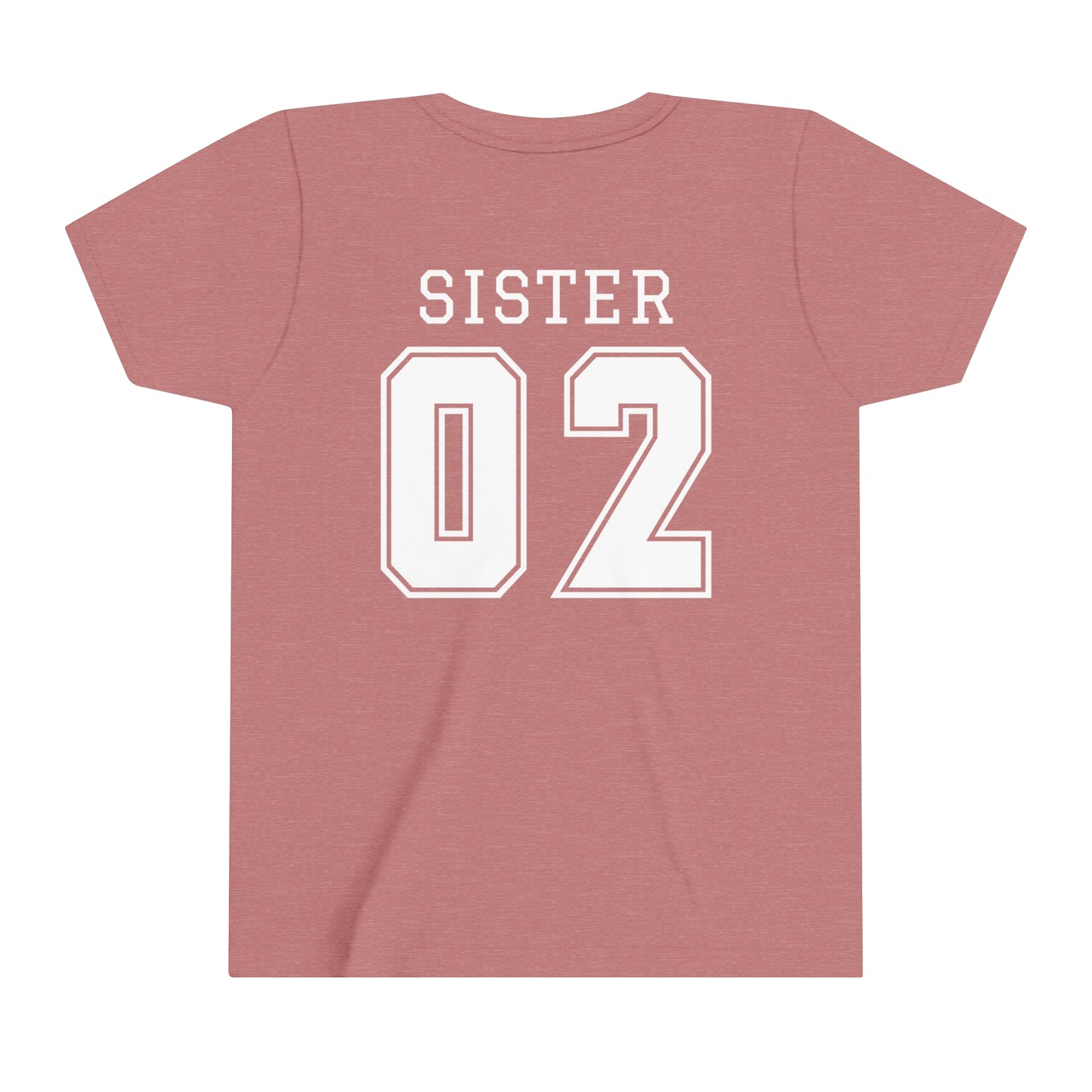 "Sister Team Heart Hands #2" Youth Unisex Short Sleeve Tee (front and back)