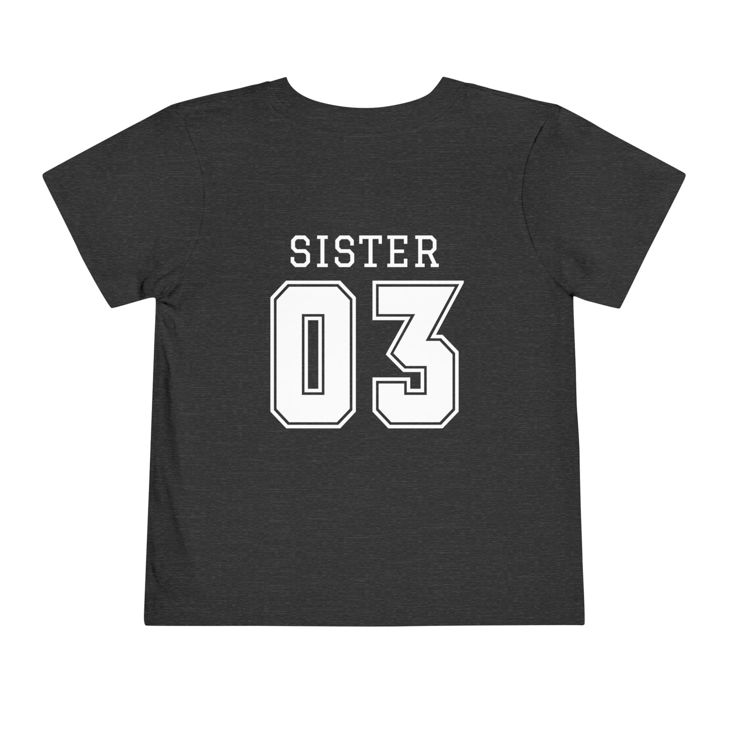 "Sister Team Heart Hands #3" Toddler Unisex Short Sleeve Tee (front and back)