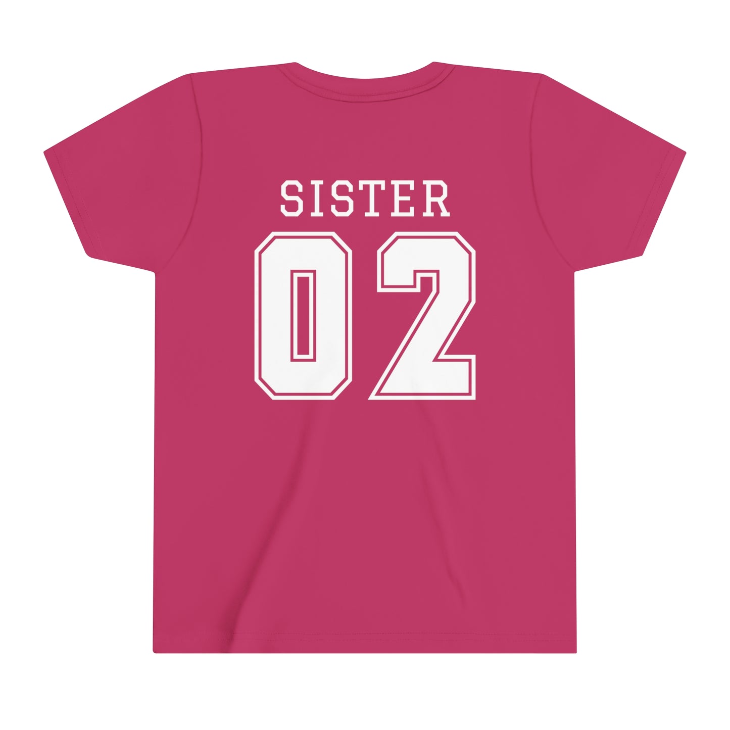 "Sister Team Heart Hands #2" Youth Unisex Short Sleeve Tee (front and back)