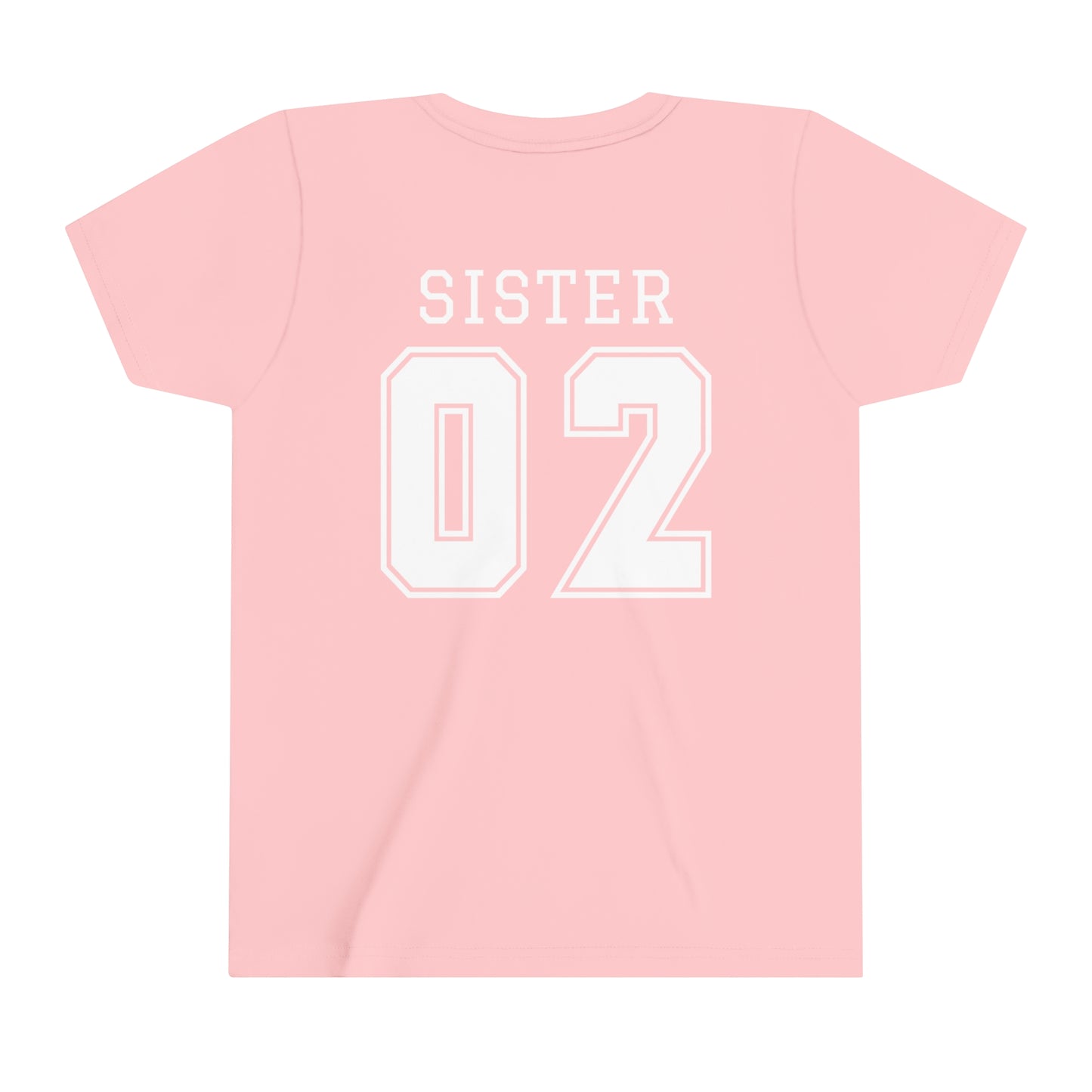 "Sister Team Heart Hands #2" Youth Unisex Short Sleeve Tee (front and back)