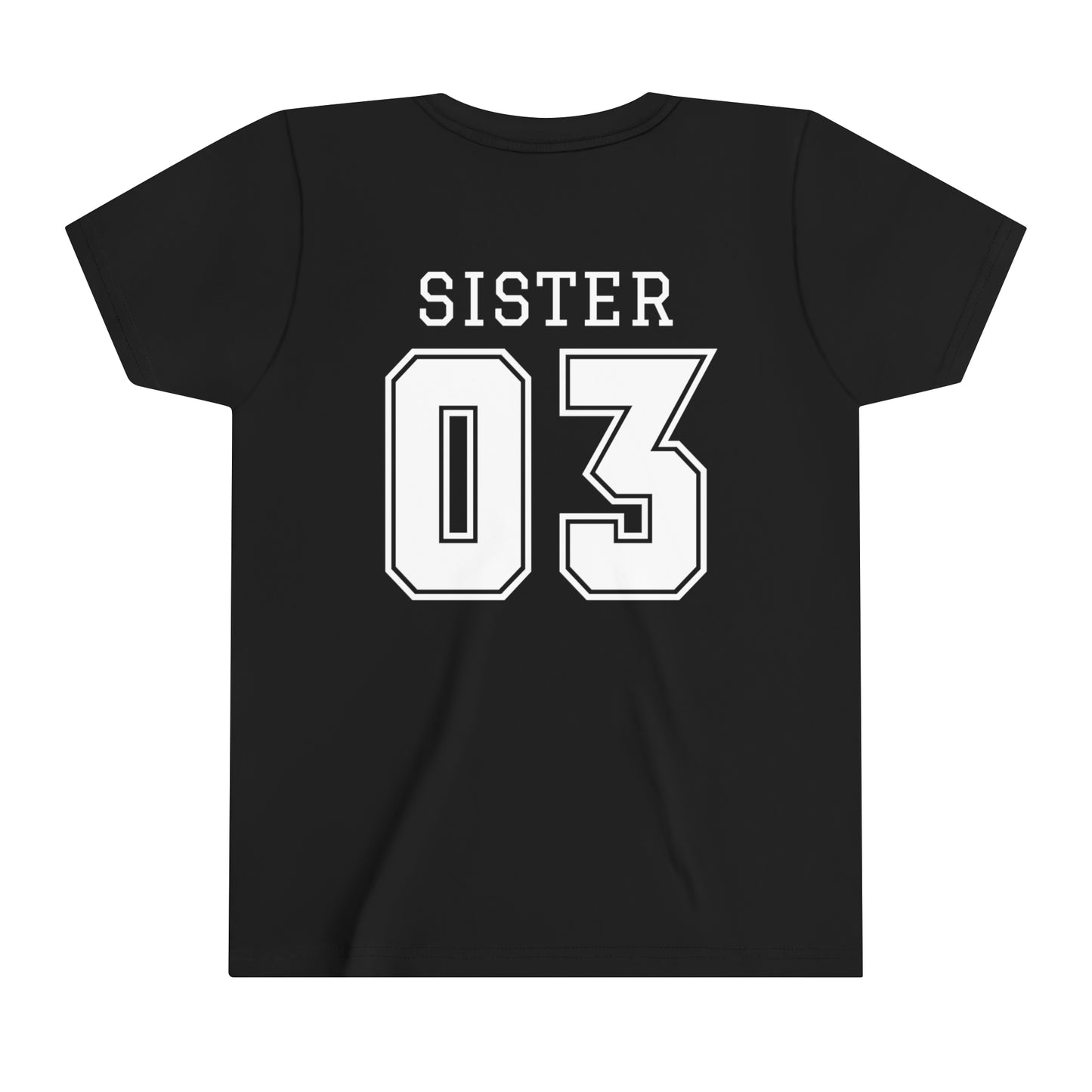 "Sister Team Heart Hands #3" Youth Unisex Short Sleeve Tee (front and back)