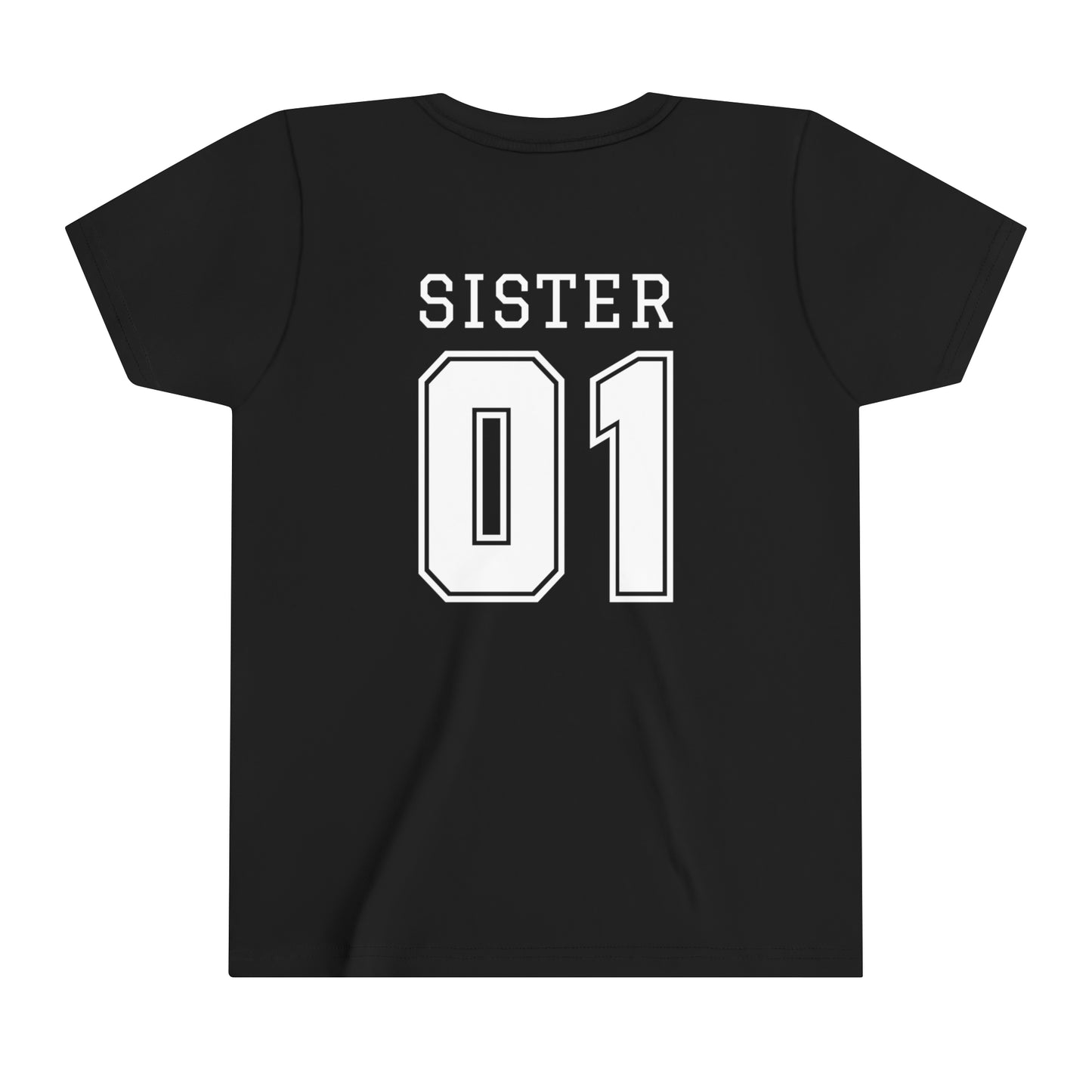 "Sister Team Heart Hands #1" Youth Unisex Short Sleeve Tee (front and back)