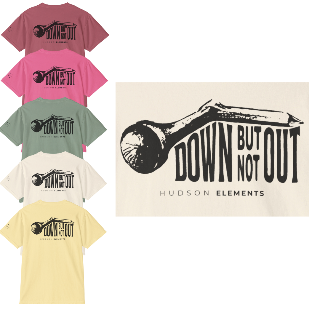 "Down But Not Out" Adult Unisex Pocket Tee (front and back)