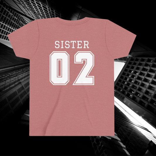 "Sister Team Heart Hands #2" Youth Unisex Short Sleeve Tee (front and back)
