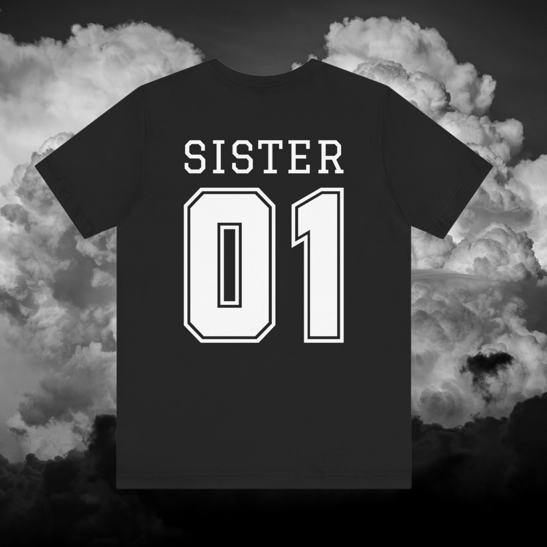 "Sister Team Heart Hands #1" Adult Unisex Short Sleeve Tee (front and back)