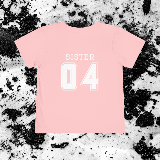 "Sister Team Heart Hands #4" Toddler Short Sleeve Tee (front and back)