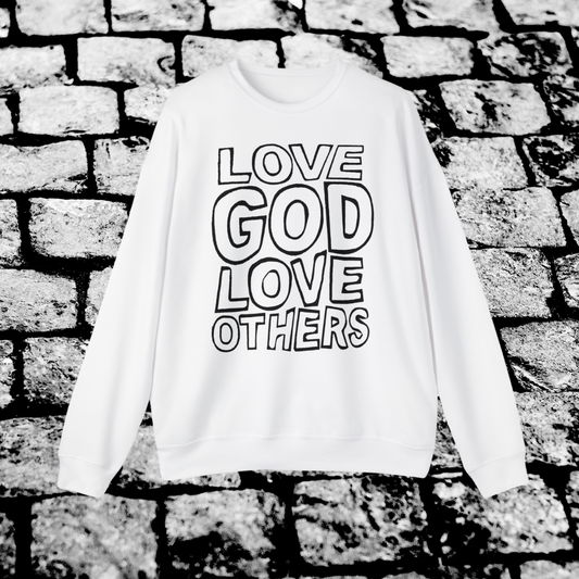 "Love God, Love Others" Adult Unisex Lightweight Sweatshirt (front and back)