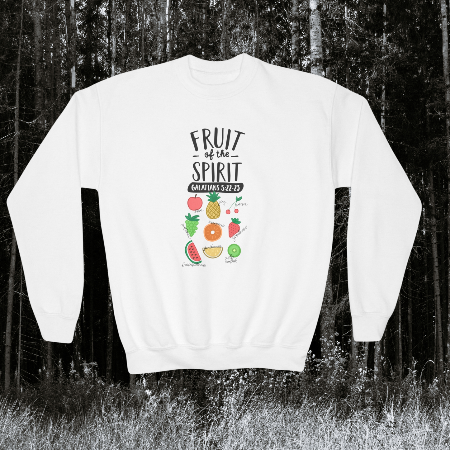 "Fruit of the Spirit" (Galatians 5:22-23) Youth Crewneck Sweatshirt