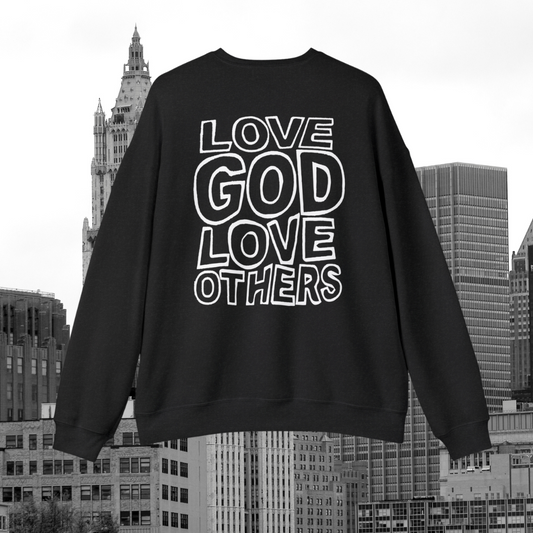 "Love God, Love Others" Adult Unisex Lightweight Sweatshirt (front and back)