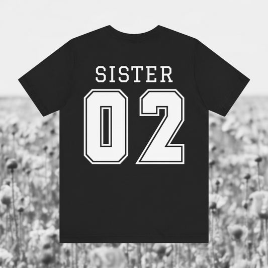 "Sister Team Heart Hands #2" Adult Unisex Short Sleeve Tee (front and back)