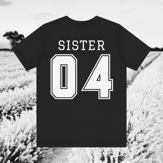 "Sister Team Heart Hands #4" Adult Unisex Short Sleeve Tee (front and back)