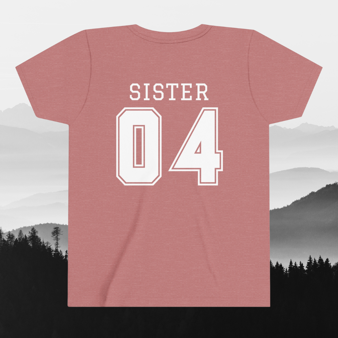 "Sister Team Heart Hands #4" Youth Short Sleeve Tee (front and back)