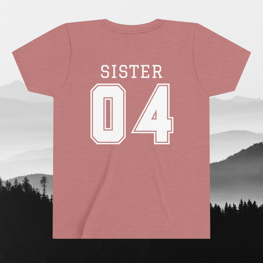 "Sister Team Heart Hands #4" Youth Short Sleeve Tee (front and back)